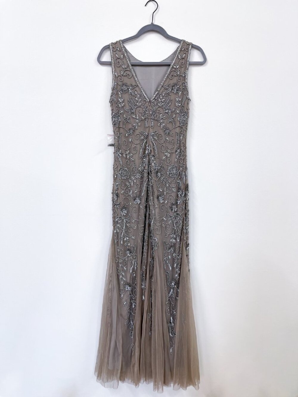 Pisarro Nights gray and mocha long gown size 4 - Picture 4 of 6